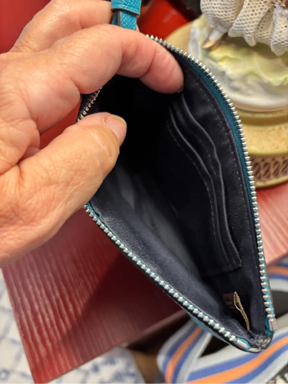 Coach Teal Leather Zip Wristlet